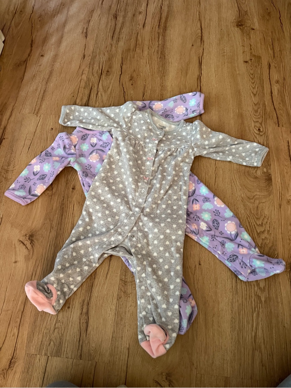 Carter's Purple Floral & Gray Heart Fleece Sleepers - Picture 2 of 6